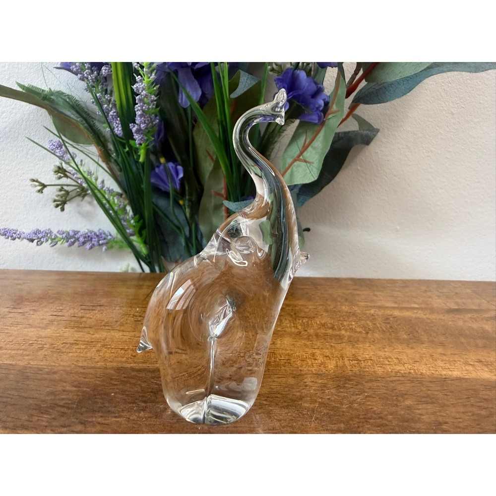 Vintage Clear Art Glass Elephant‎ Figurine Modernist Sculpture Decor MCM African